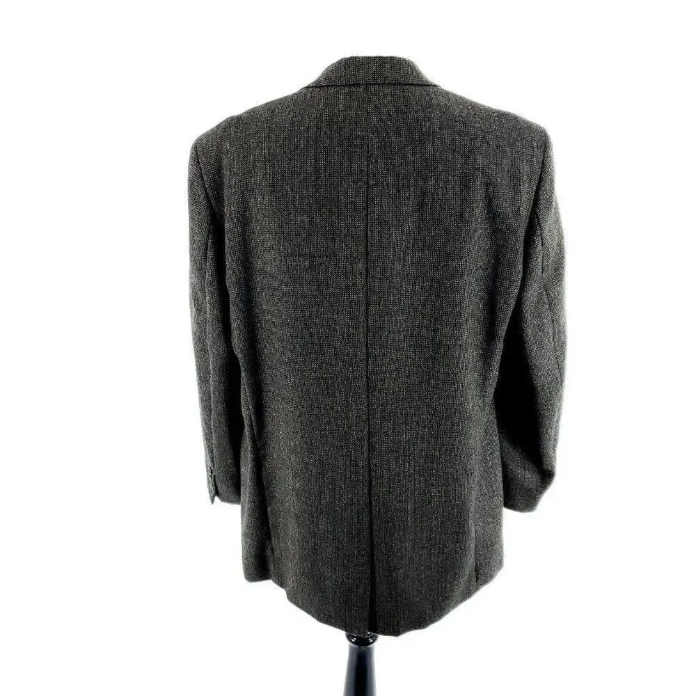 Chaps Ralph Lauren Tweed Wool Alpaca 2 Button Sport Coat 44L Black Tan Birdseye‎